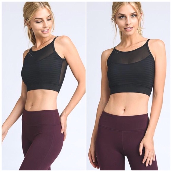 Black Mesh Back Panel Crop Top/Sport Bra - Picture 3 of 5